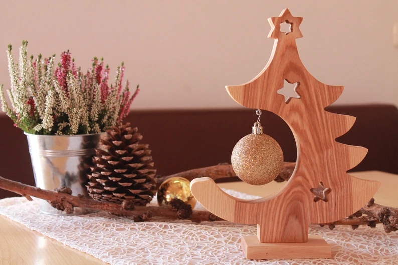 wooden Christmas tree Christmas decoration Wooden decoration Ball Ash Table decoration