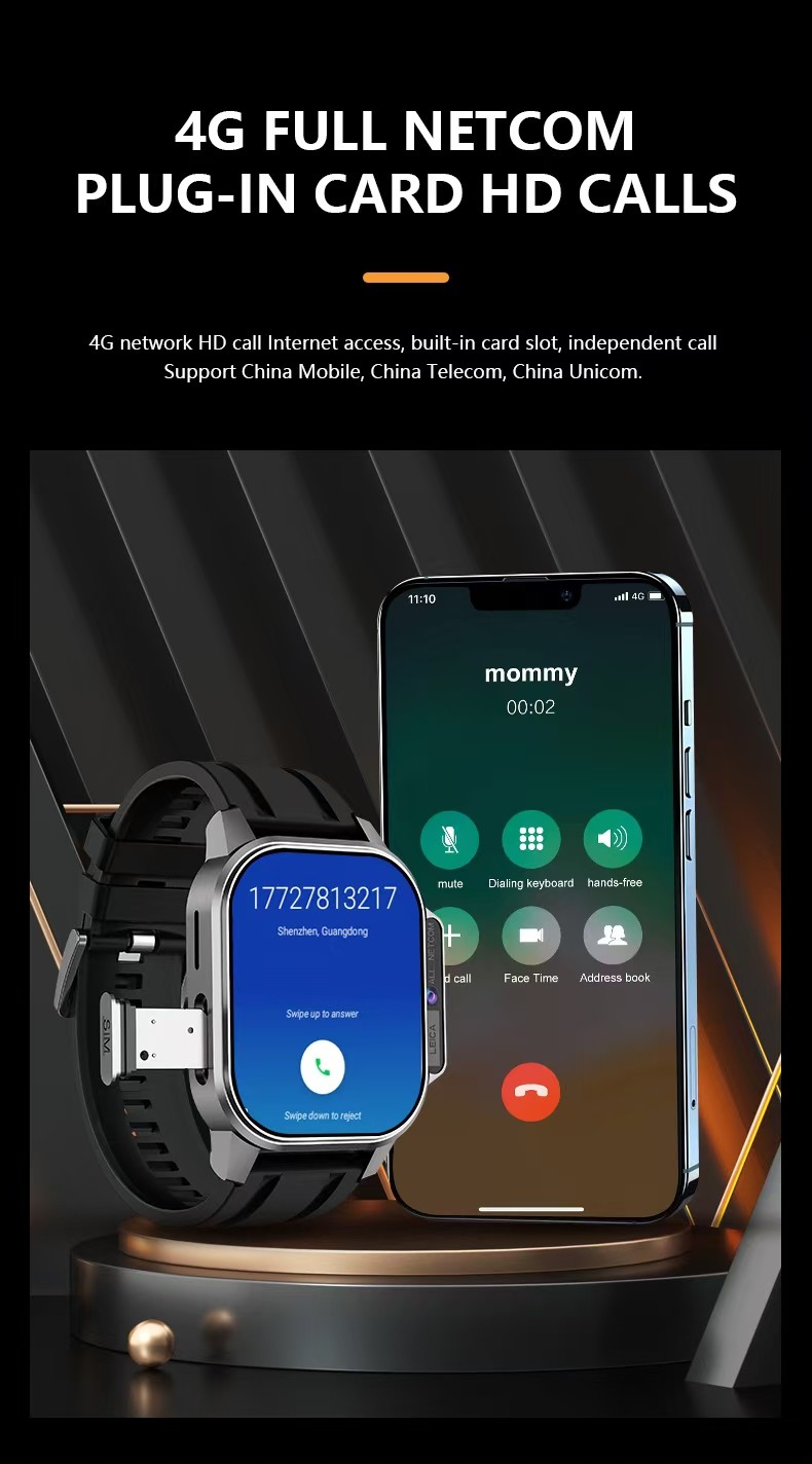 B22 4G Sim Card Android Smart Watch Video Call 2.04 Inch HD Camera SmartWatch Amoled Display