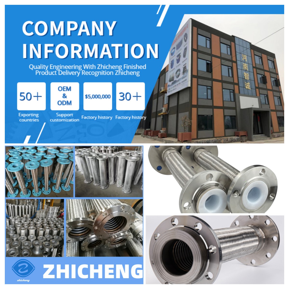 Chemical Anti-Corrosive Gas Compensator 304 SS Braided Metal Hose Flexible With PTFE Flange