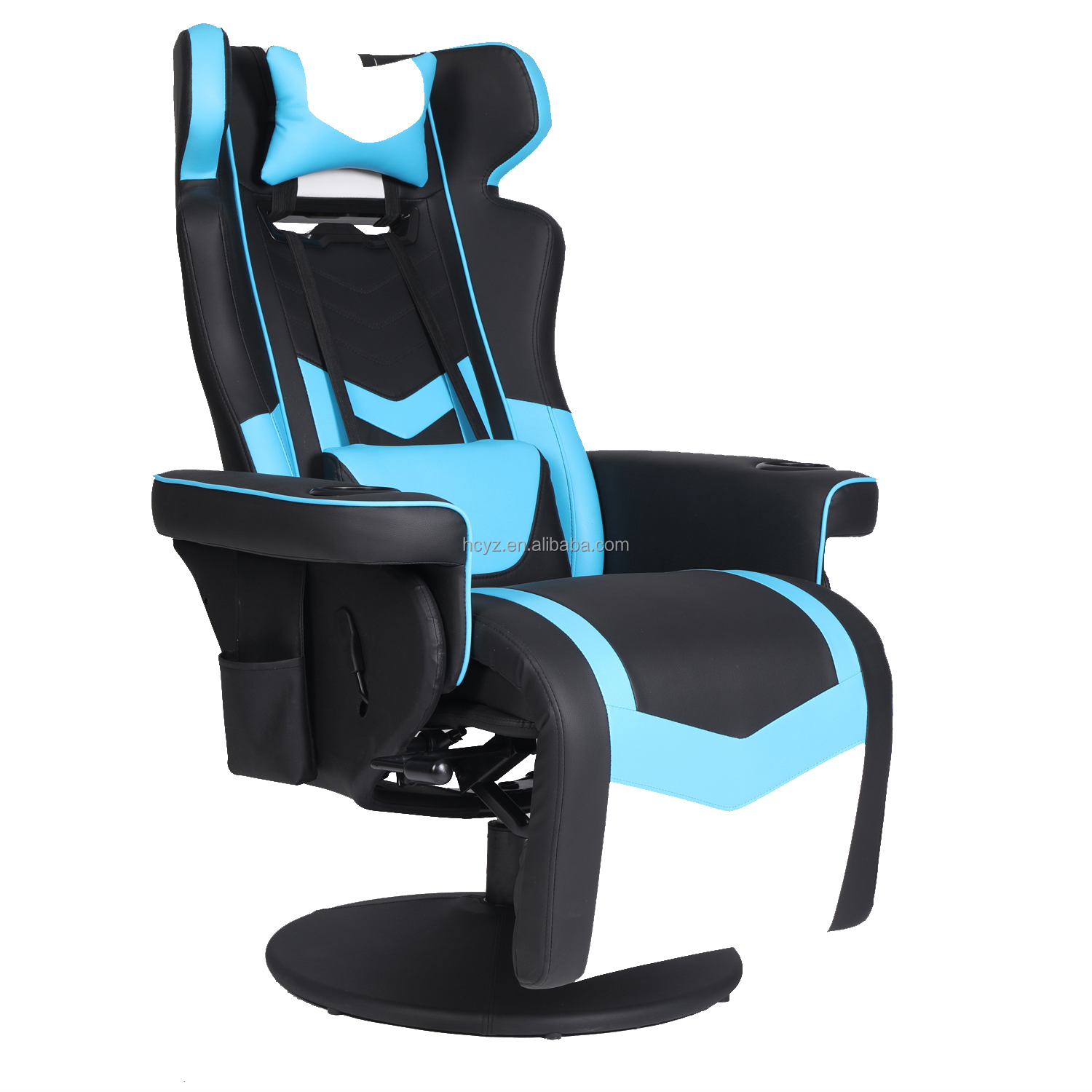 Office Gaming Chair with Cup Holder and Bluetooth Speakers in Racing Style PU Leather