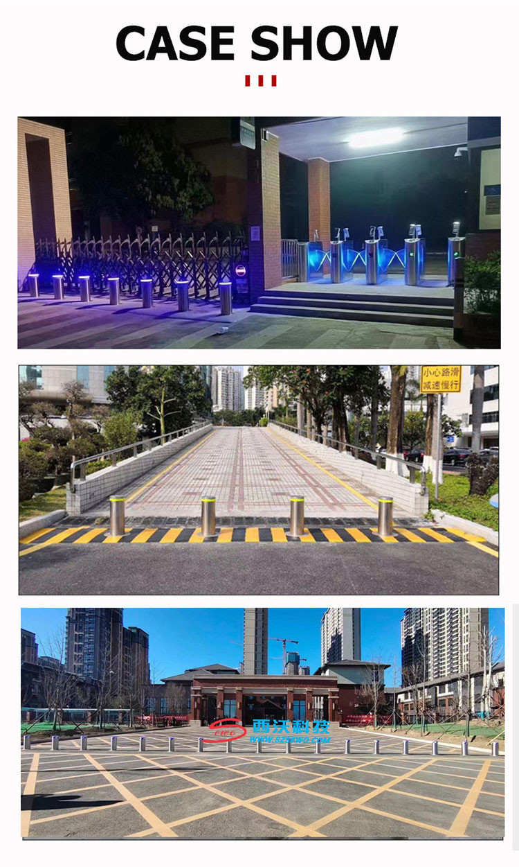 Automatic Parking Bollards Hydraulic Retractable Stainless Steel Bollard with Reflective Sleeve Traffic Safety