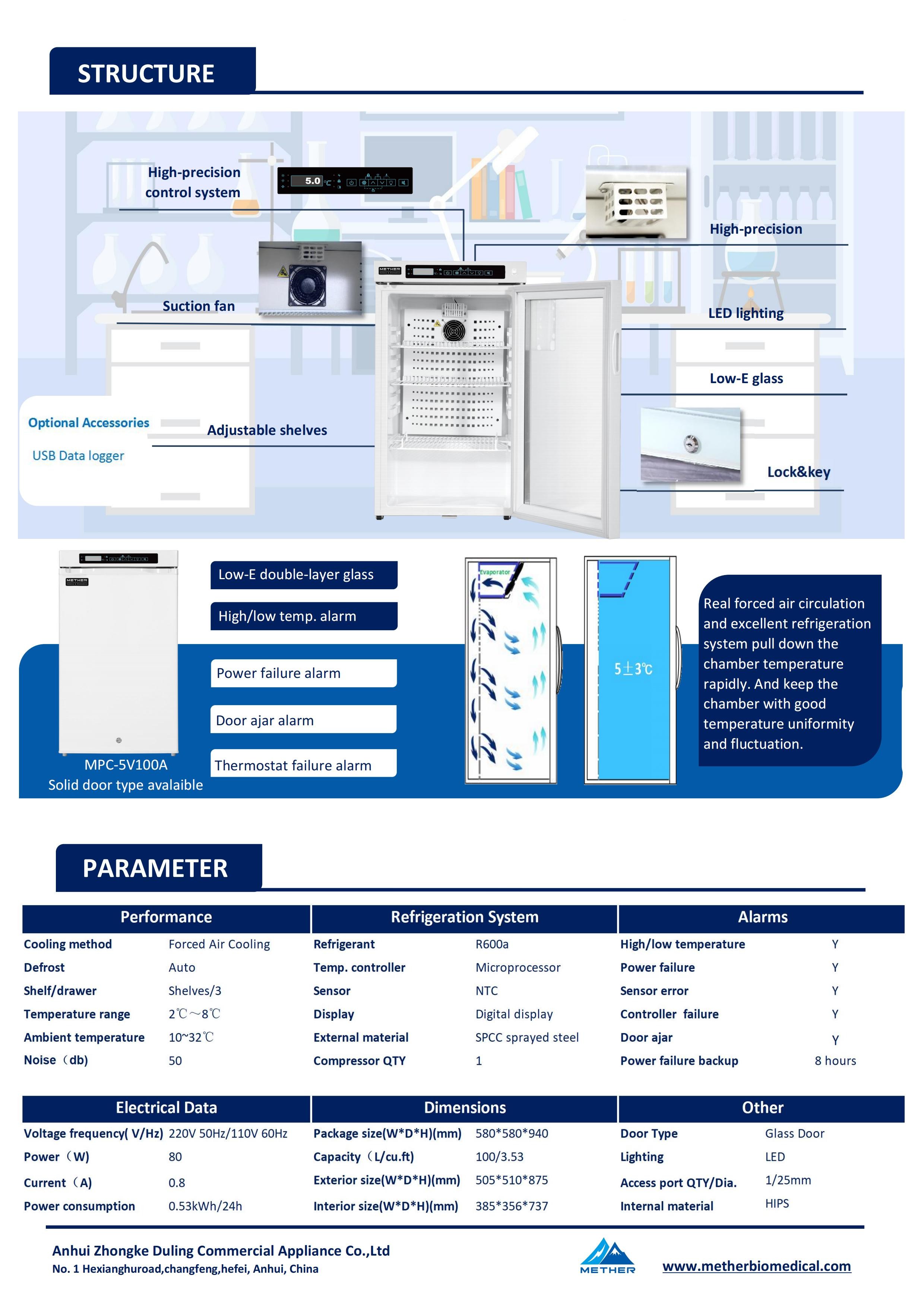 100L Pharmacy Refrigerator 2~8℃ Vaccine & Medication Storage Secure & Energy-Efficient Cooling