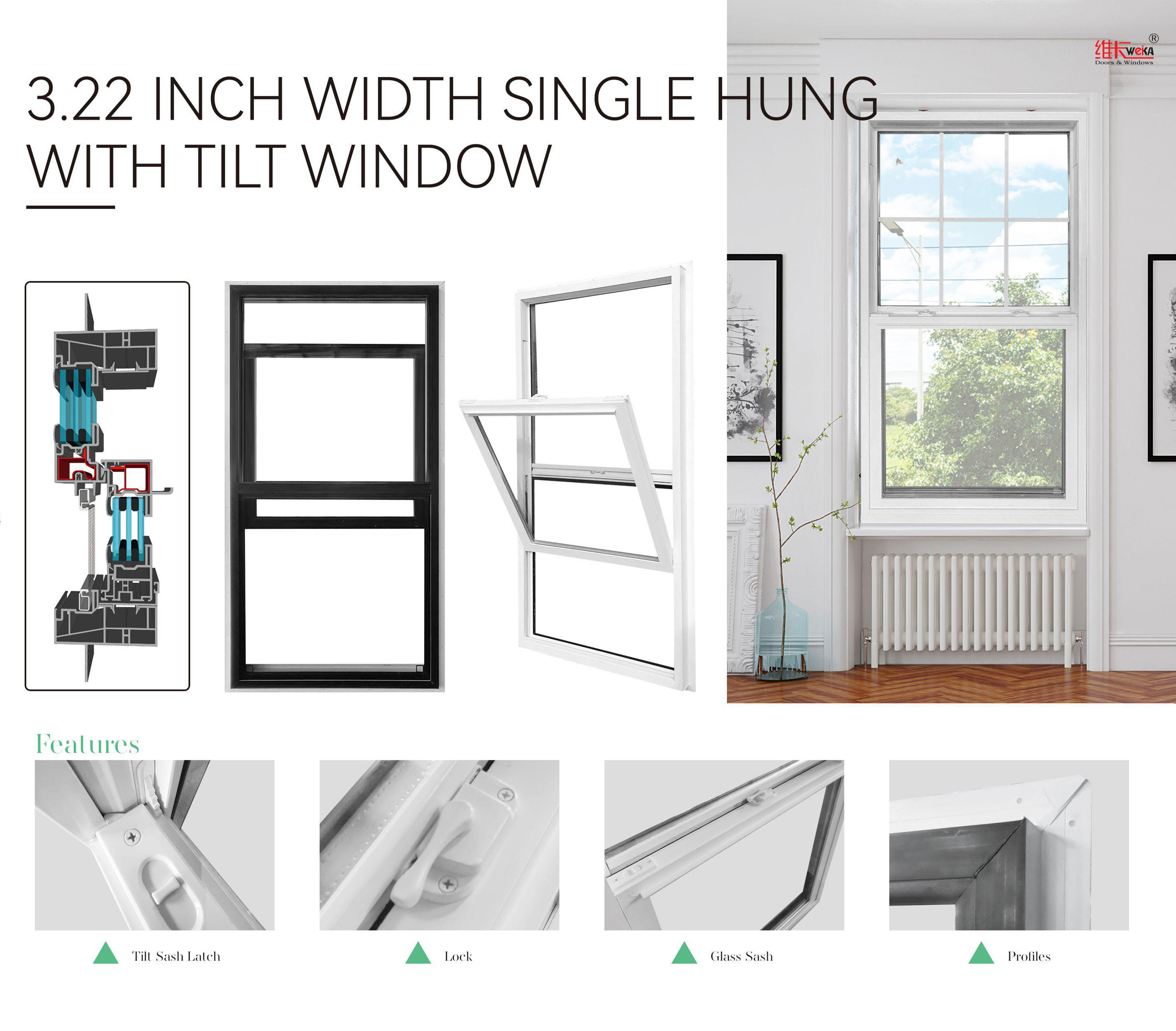 Heat Insulated UPVC Single Hung Window Ventilator White Black