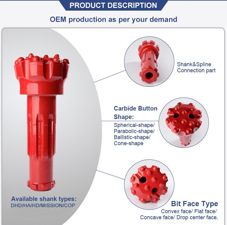 Dth Rock Drill Bit 6 Inch High Air Pressure Carbon Steel Material For Ore Mining