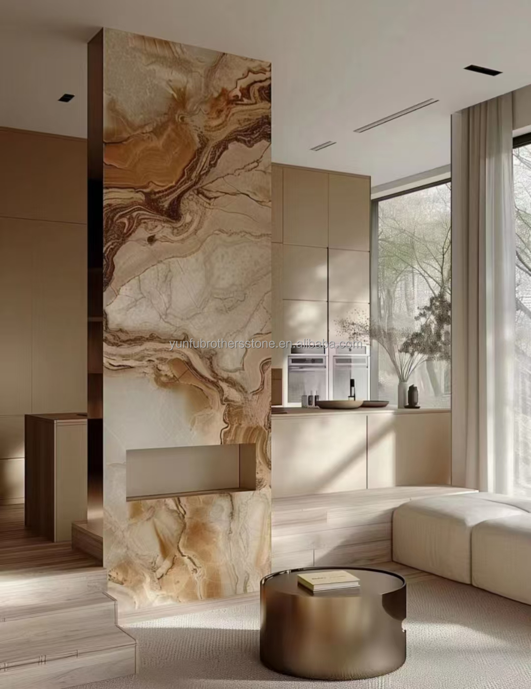 Modern Onyx Marble Gold Vein Wooden Yellow Golden Grain Bathtub Decor for Modern Homes