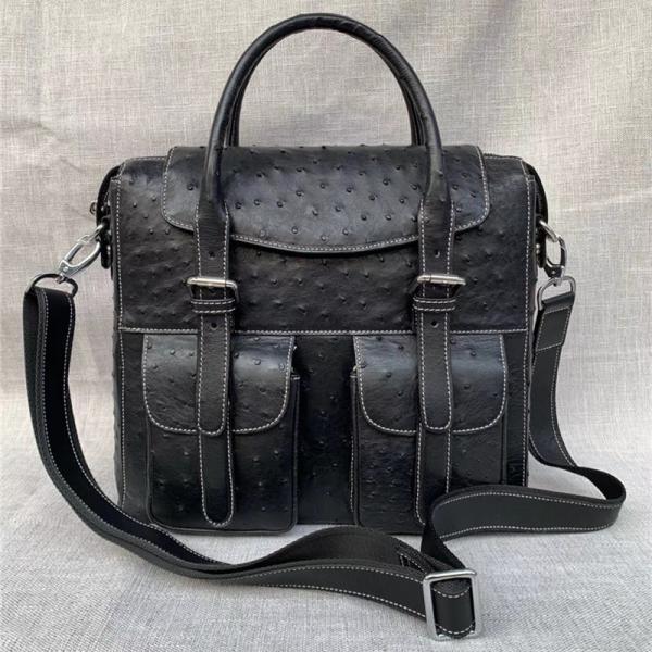 Buy cheap Exotic Authentic Ostrich Skin Men's Large Casual Flap Pockets Handbag Travel Purse Genuine Leather Male Shoulder Bag from wholesalers