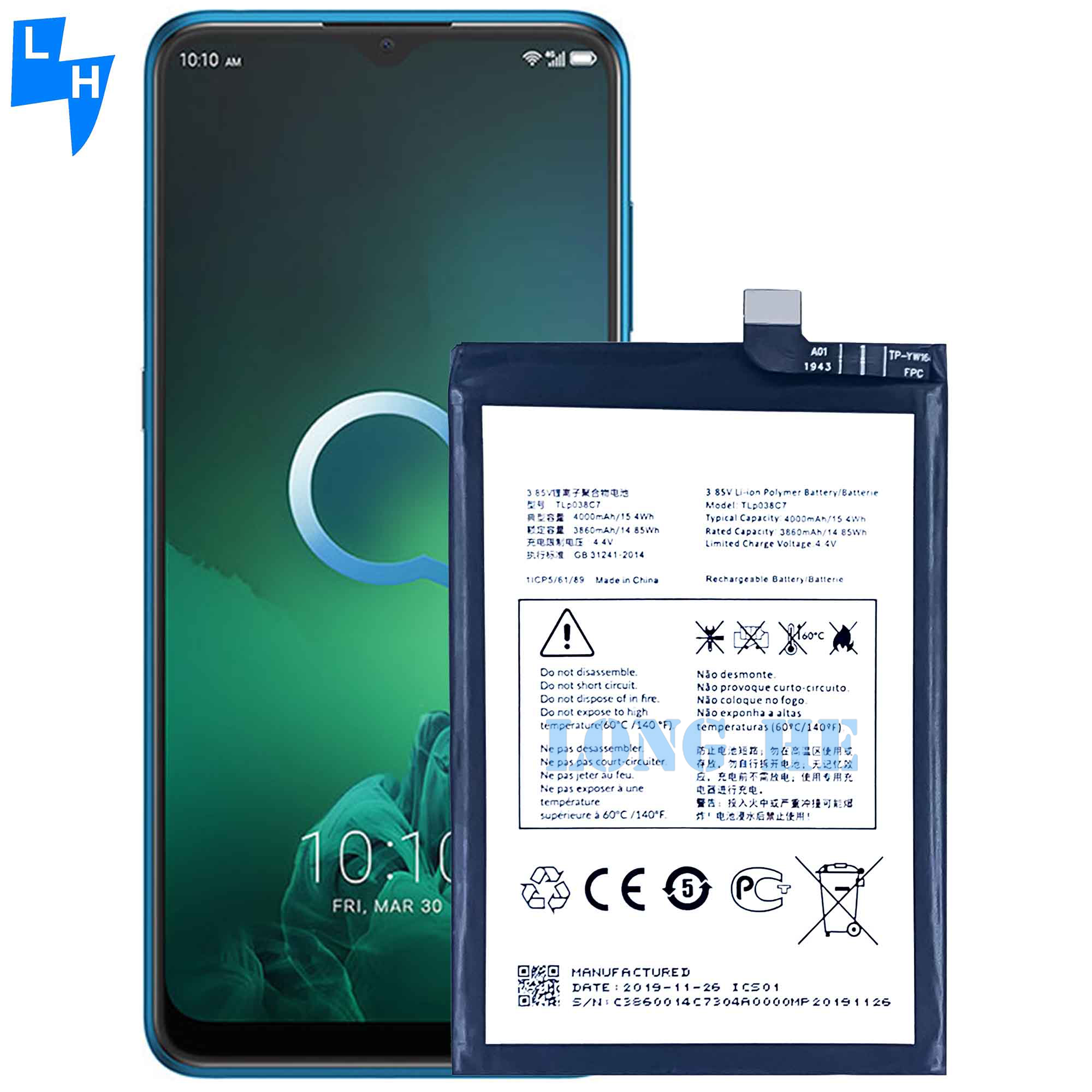 4000mAh 3.85V Lithium Polymer Battery TLP038C7 for Alcatel 5V OT-5060A OT-5060D Durable