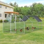 Chicken Coop Cage with Cover Galvanized Metal Walk In Chicken Cage Pen Run 10' W