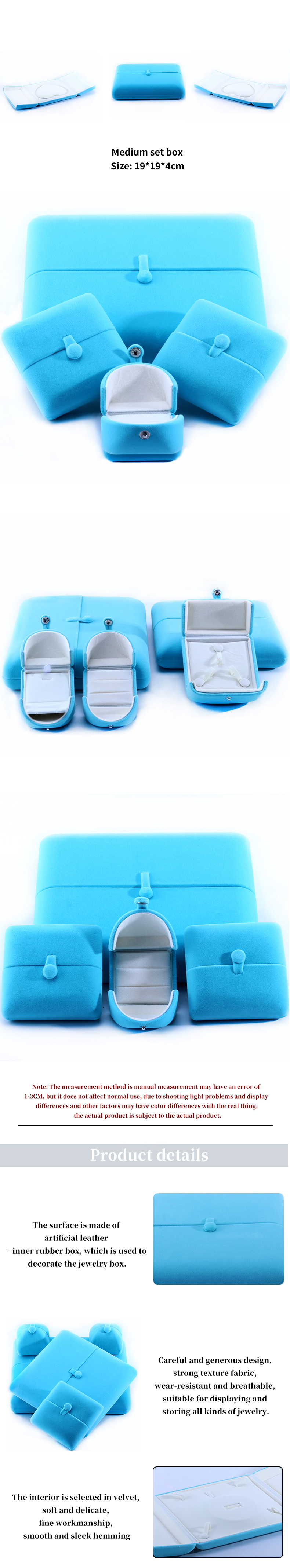 Sky Blue Velvet Hanhong Custom Logo Jewelry Packaging Box for Bracelet Earrings Gift