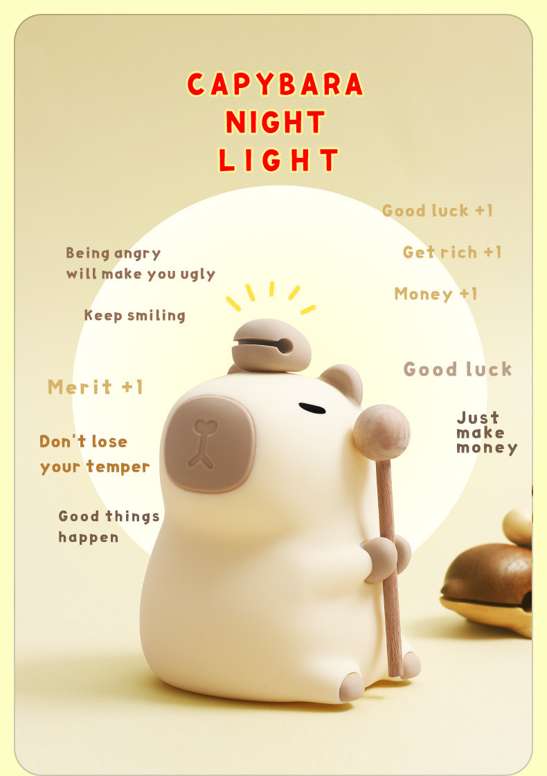 Modern Design Silicone Capybara Night Lamp Portable USB Rechargeable LED Light Source Touch Control Animal Lamp For Bedroom
