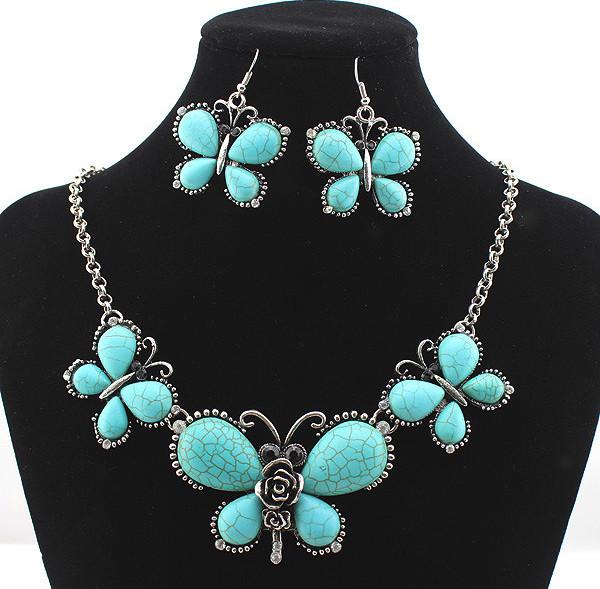 Buy cheap Nepal ethnic Tibetan silver plated necklace retro butterfly-shaped sets of chain from wholesalers