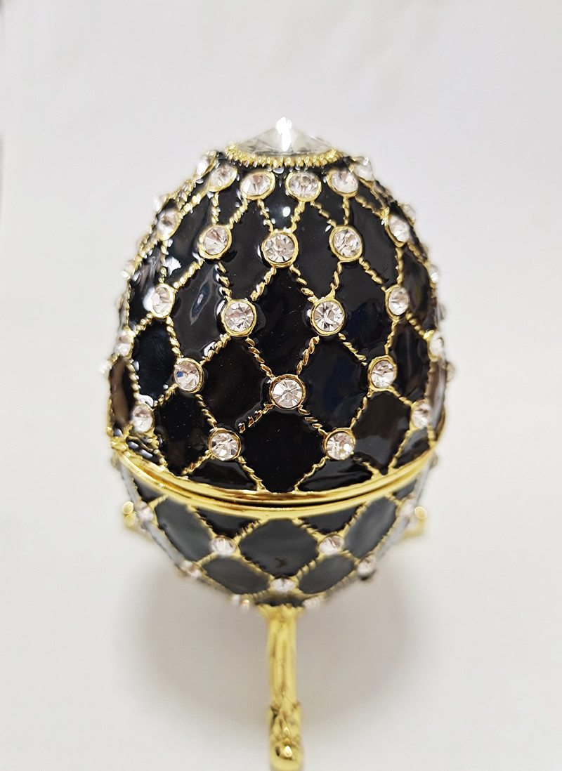 Luxury Faberge Easter Egg Decorative Earring Ring Trinket Holder Box Hand Painted Faberge Egg Style Hinged Jewelry