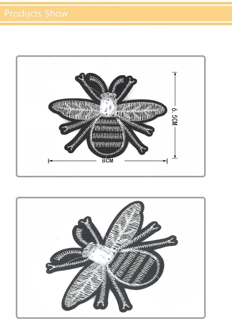 Bee embroidered patch , made of rhinestone and bead, various colors and size#C10005
