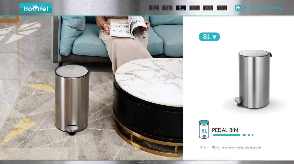 Rolling Cover Type Jobs Pedal Bin Soft Close Stainless Steel Waste Bin for Bathroom and Kitchen