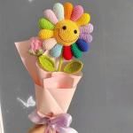 Colorful Knitted Pile Sunflower Bouquet Everlasting Flowers Rainbow Artificial