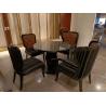 Buy cheap Gelaimei Leather Upholstery Glass Dining Table And Chairs Diameter 1 Meter from wholesalers