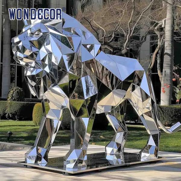 Buy cheap Outdoor garden large abstract forged metal geometric lion sculpture from wholesalers