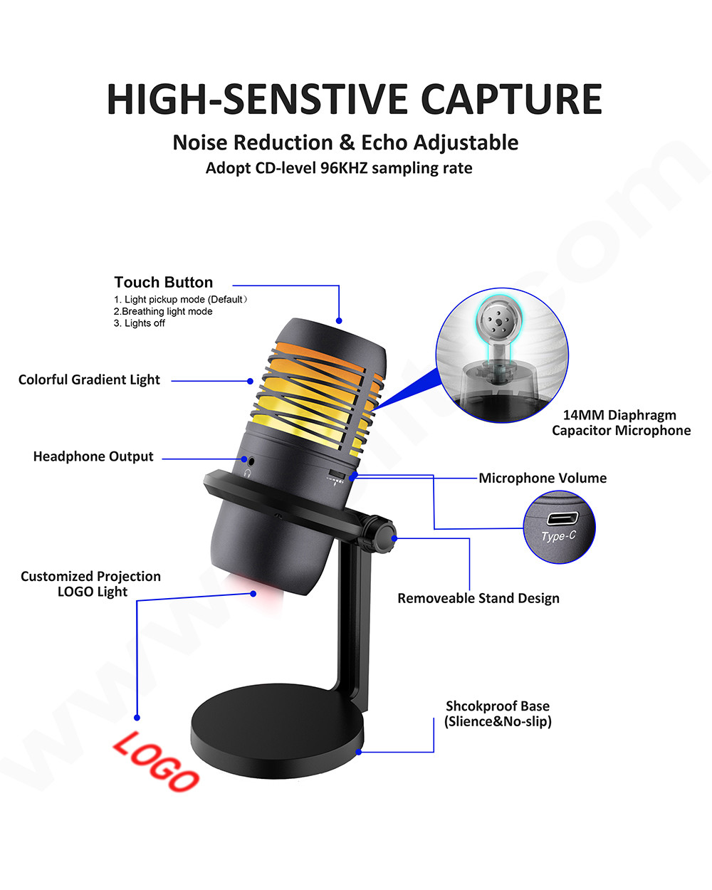 Coolest Gaming Microphone PC Mic with 3.5mm Jack/Mute Button for Live Streaming