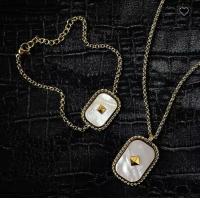 Buy cheap Large Tag 15.7'' Stainless Steel Necklace And Bracelet Set White Fritillary product