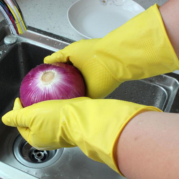 Buy cheap Kitchen Latex Flock Lined Rubber Gloves , Cleaning Gloves With Cotton Lining from wholesalers