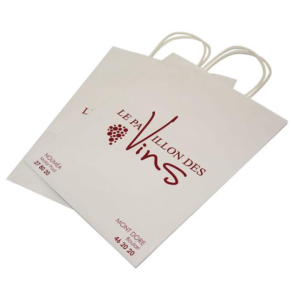 Buy cheap Wine Branded Paper Bags White Kraft Bags With Handles Pantone 221C Printing from wholesalers