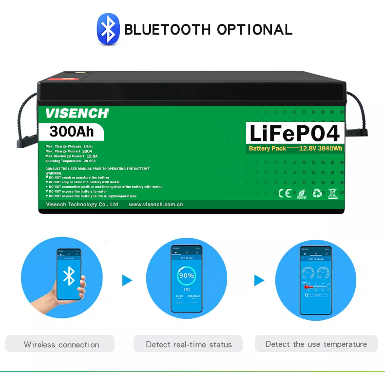 Visench Rechargeable Lithium Ion Batteries 12V 300Ah LiFePO4 Battery Pack