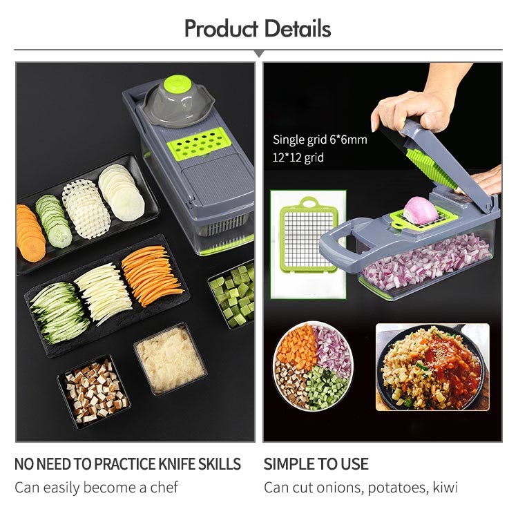 Mulitfunction 7 Shape Blades Green Vegetable Chopper With Container