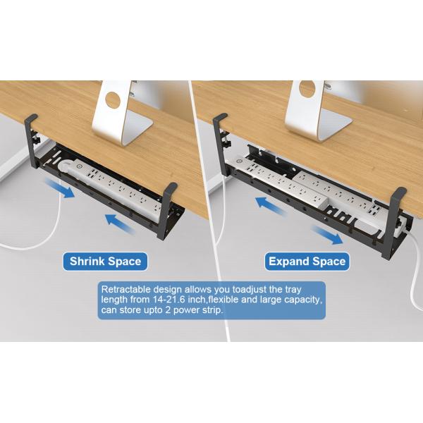 Hook Type Installation for Sturdy Metal Retractable Cable Tray and Storage Under Desk