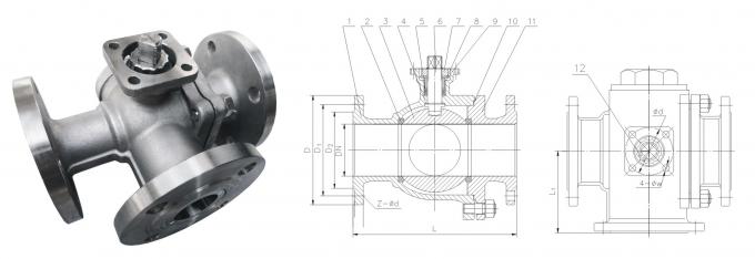 Full Bore SS 3 Way Flanged Ball Valve T / L Port Floating Valve 0