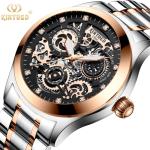 KINYUED oem waterproof custom logo leather fashion tourbillon skeleton wrist