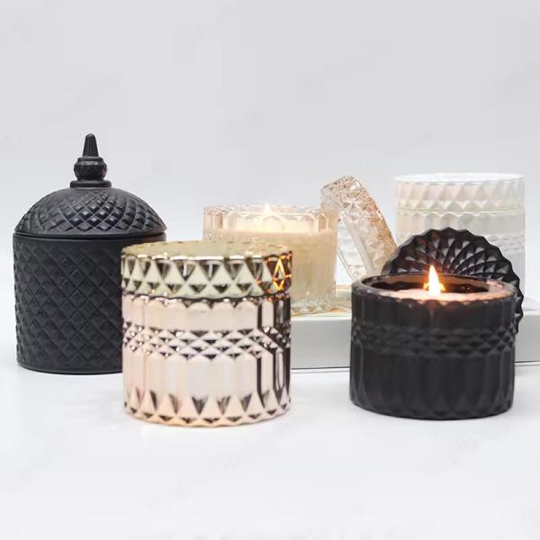 Buy cheap Transperant Glass Jar Candle Vessel Luxury Embossed Candle Jar With Lid from wholesalers