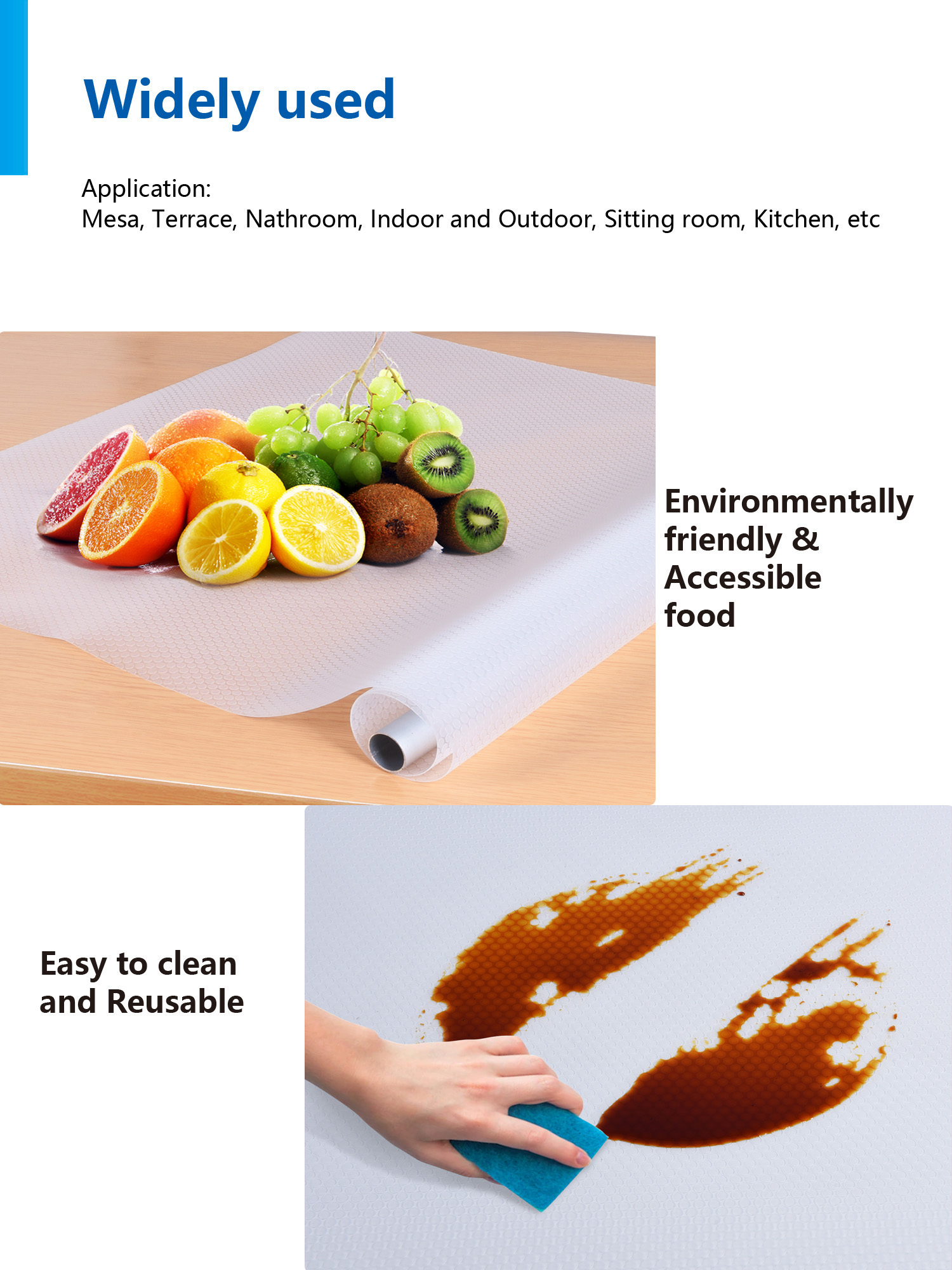 Rectangle Washable Waterproof Eva Kitchen Cabinet Refrigerator Mats Roll for Home