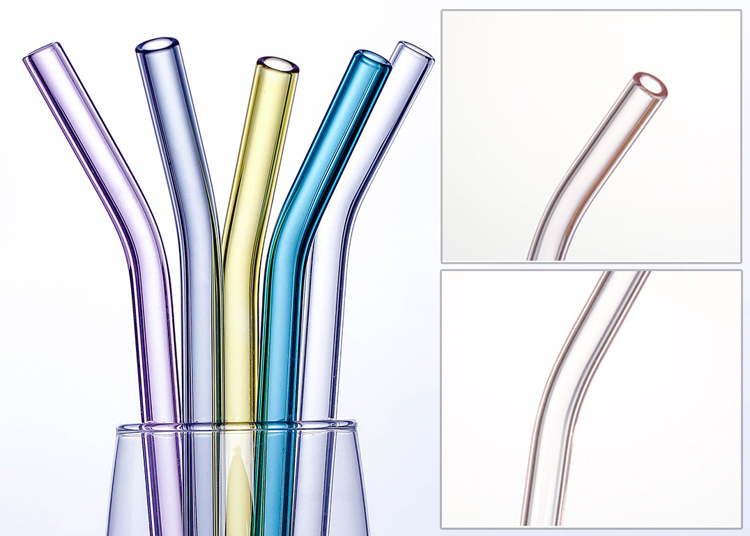 Personalized Bent Glass Drinking Straws , Pyrex Glass Drinking Straws