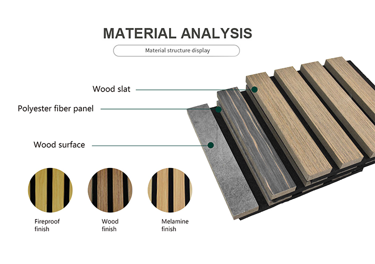 Melamine Finish Wooden Slats Wall Polyester Sound Insulation Board Panel Acoustic Slat