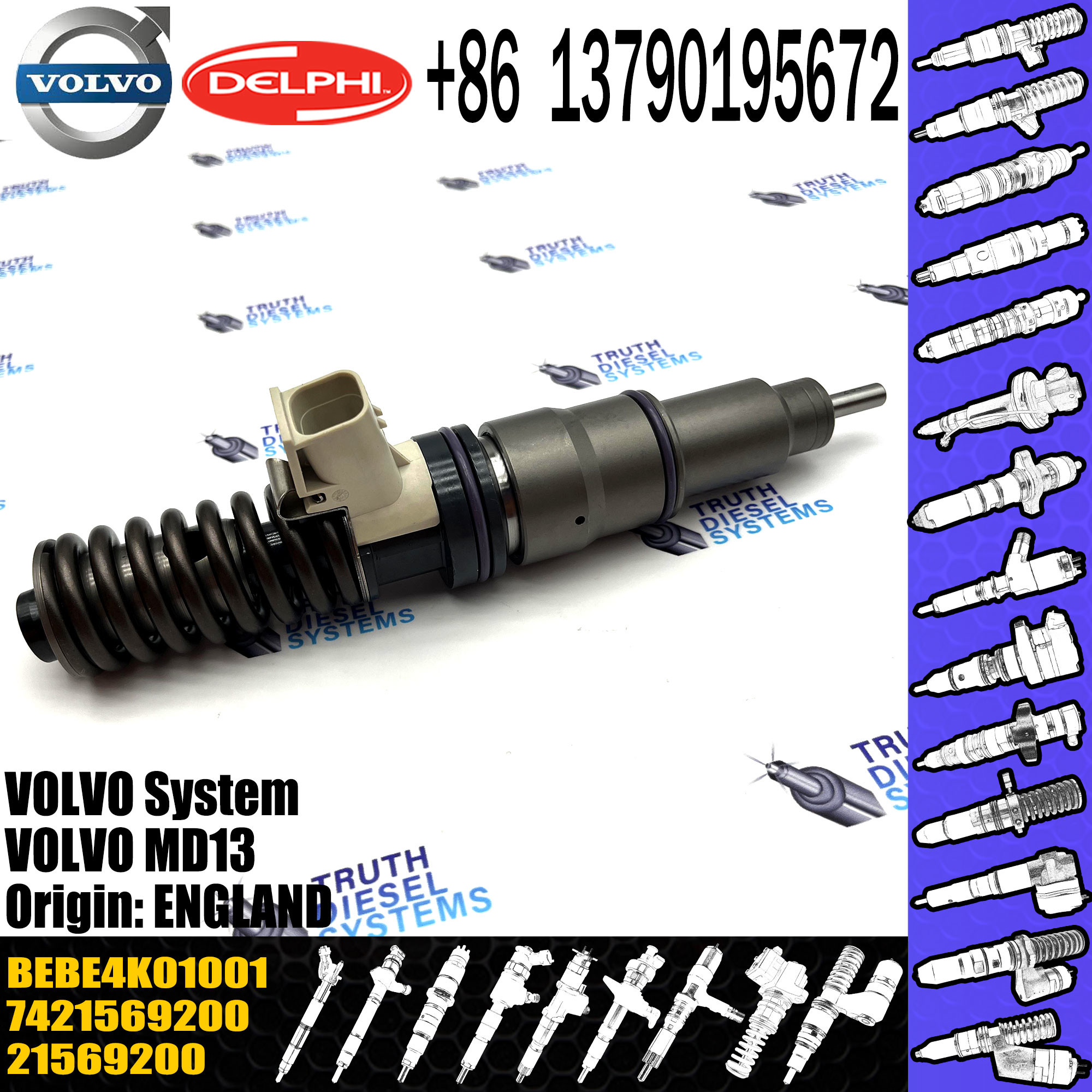 MD13 Diesel Engine Fuel Injector BEBE4K01001 For VOL Truck 21569200 RVI 7421569200 7421582094 7421644596