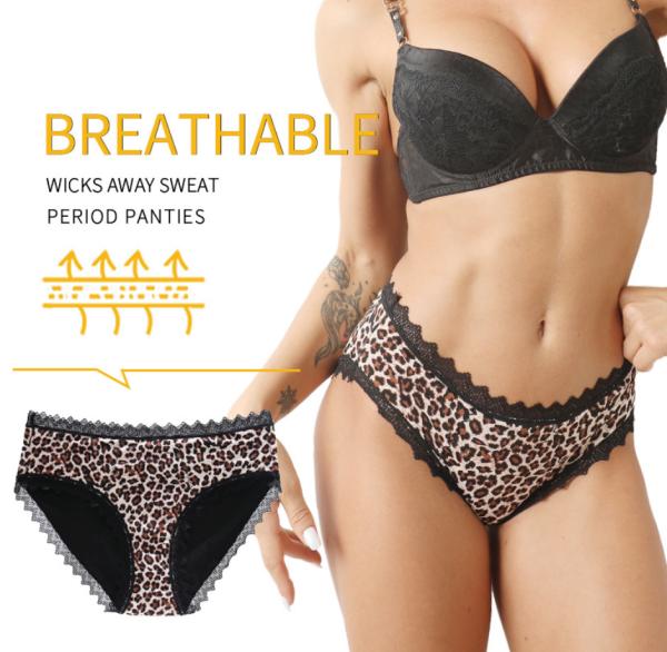 Buy cheap Leopard Breathable Period Panties Underwear Girl Sexy Lace Leakproof 4 Layers from wholesalers