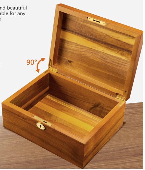 Large Premium Wooden Box Smooth stash Box with Hinged Lid Wooden Box with Lock and Key