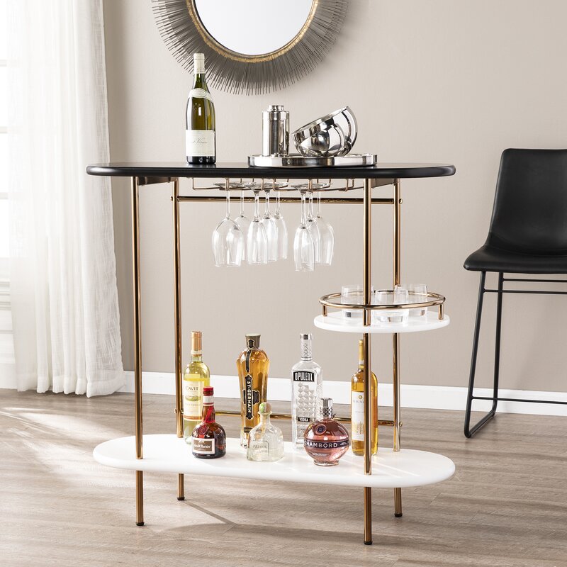 ODM Black Gold Rolling Drinks Cart Trolley for Kitchen