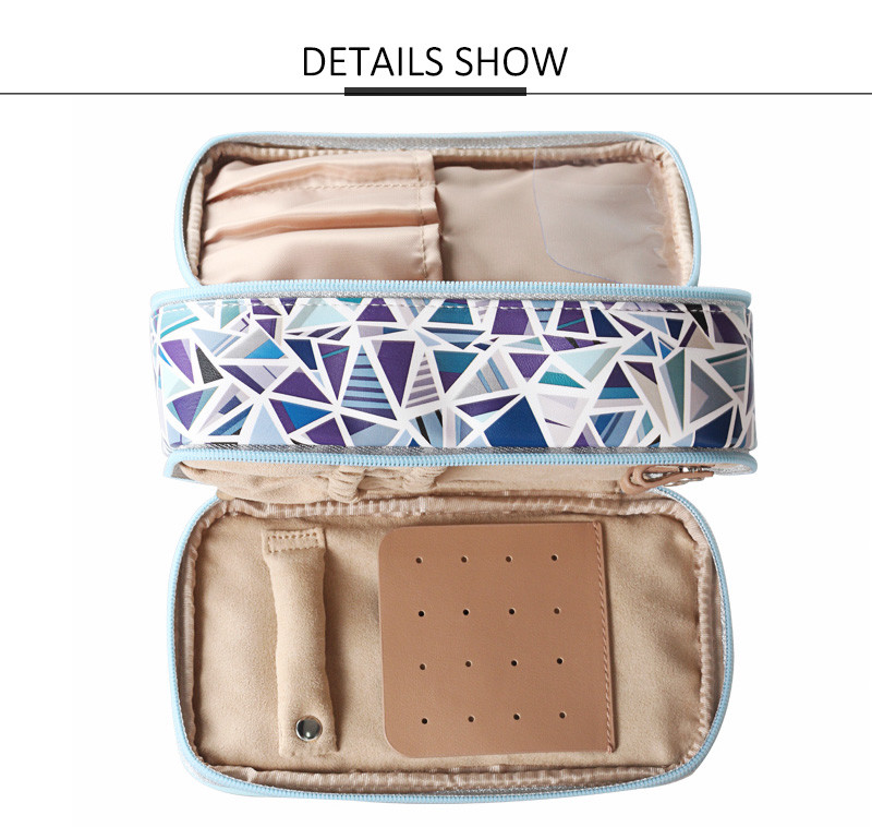 Portable Geometric PU Leather Toiletry Makeup Zipper Wash Bag Waterproof