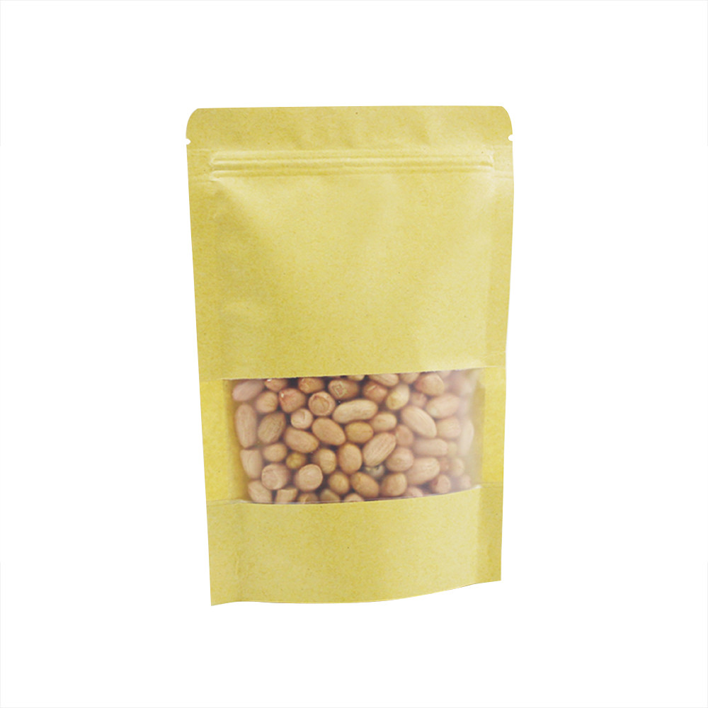Custom Logo Kraft Paper Bag Pouch Brown Stand Up Zipper Bag With Aluminium Foil
