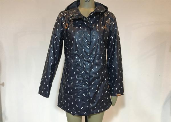 Buy cheap Windbread Water Proof Printed Ladies PU Jacket Coat Long Style Navy Color from wholesalers