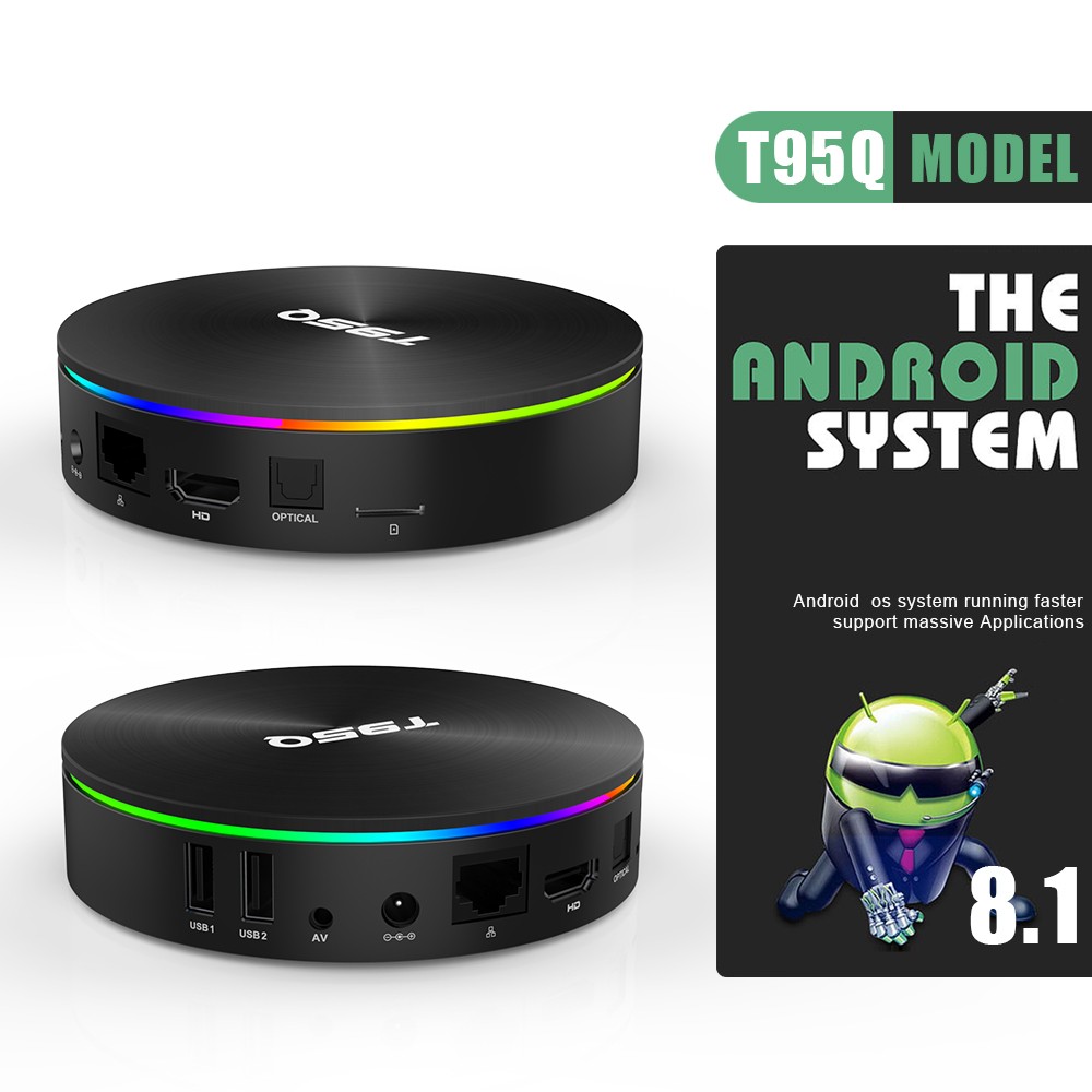 New Arrival 4g Ram 64g Rom Android 8.1 T95Q 2.4G/5.8G Wifi H.265 4K Smart Tv Box