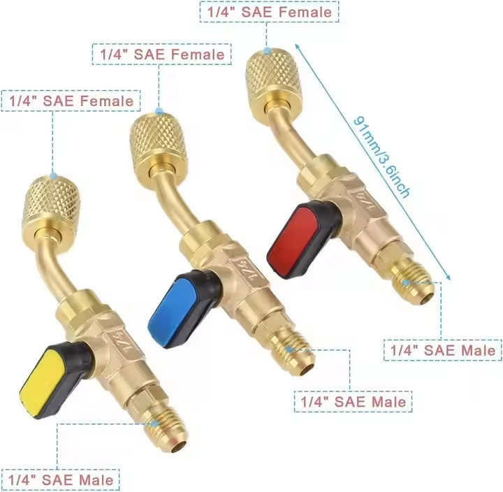 R410A R134A Adapter 1/4" Air Conditioning Refrigerant Ball Valve Adapter New Refrigerant Dispenser Valve Tool