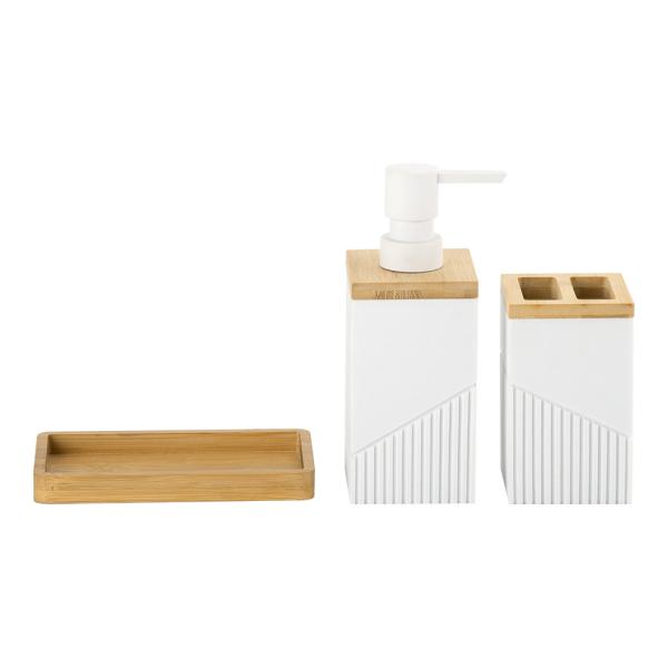 Buy cheap Square White Sand Stone Bathroom Caddy with Ribbed Vertical Stripes BSCI Certified 3pcs from wholesalers
