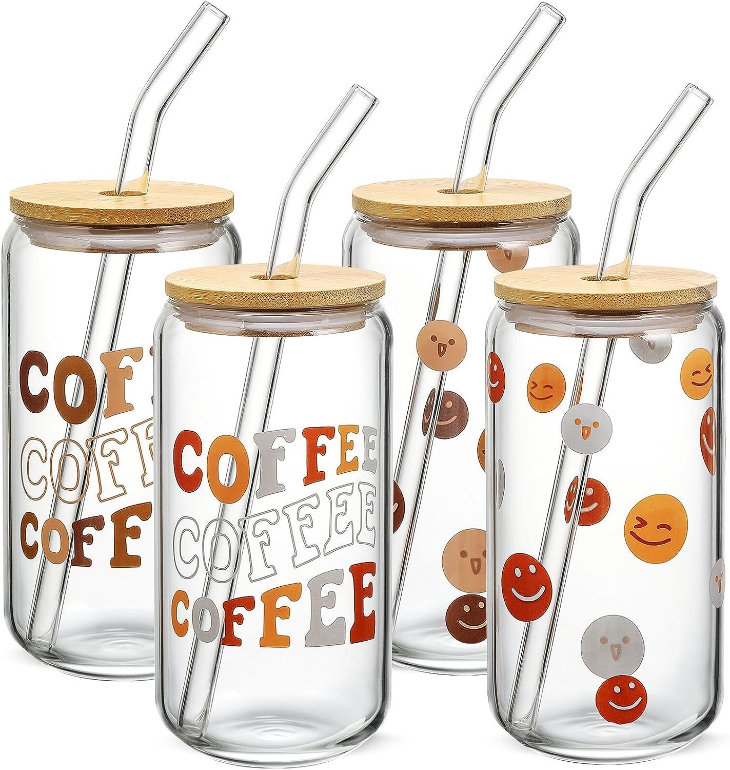 16 Oz Beer Can Drinking Glasses With Bamboo Lids 4pcs Set