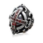 Men's Vintage Old Silver Plated Titanium Stainless Steel Ring Red Cubic Zircon