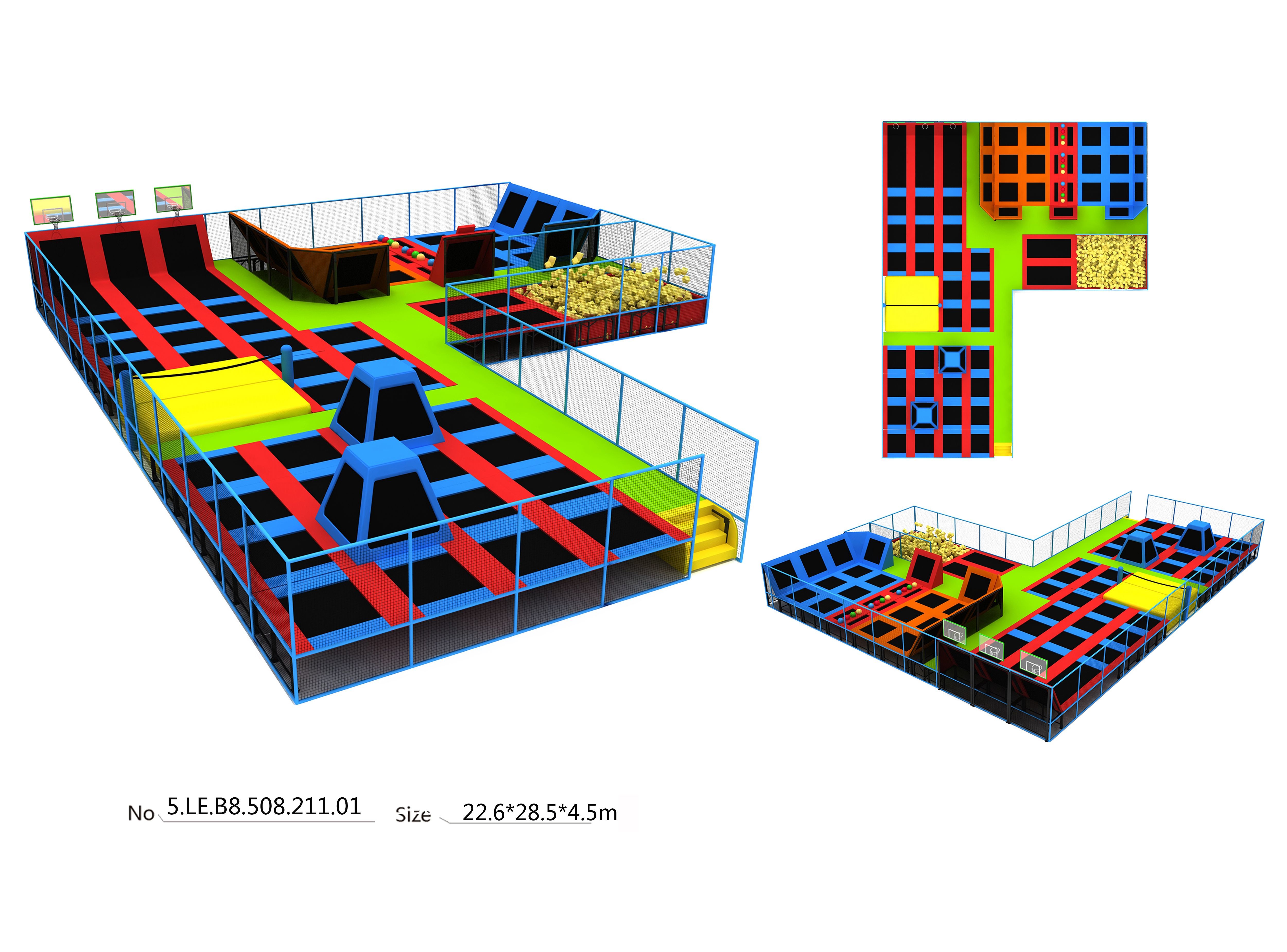 Amazing Colorful 728M2 Big Indoor Trampoline Park Equipment with Dodge Ball