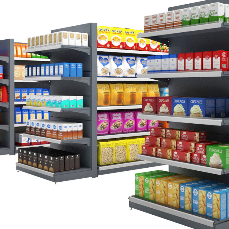 Four Side Metal Display Rack Shelf Supermarket Advertising Gondola Shelving