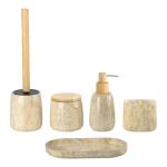 Round Shape Marble Print Polyresin Bathroom Accessories Soap Dispenser With Wood