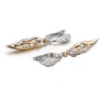 18K Yellow Gold White Gold Two Tone Drop Dangle Earrings with Diamonds(GDE026)